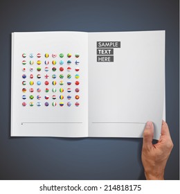 Set of soccer ball printed on book. vector design