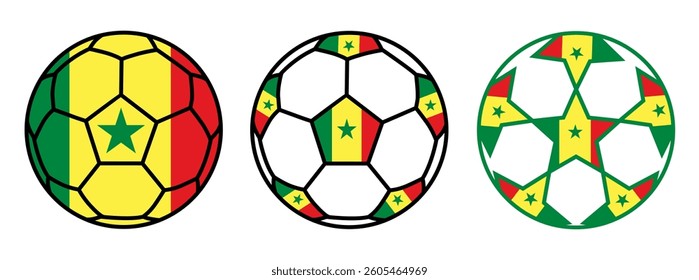 set soccer ball senegal flags. senegal football icon symbol vector illustration