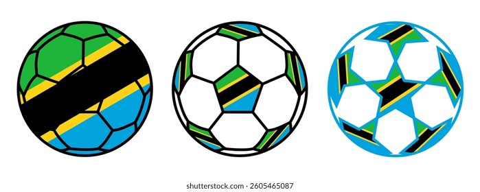 set soccer ball tanzania flags. tanzanian football icon symbol vector illustration