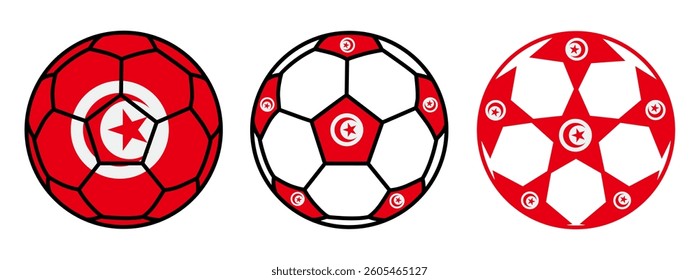 set soccer ball tunisia flags. tunisian football icon symbol vector illustration