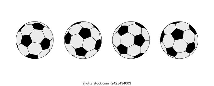 A set of soccer balls in different angles on a white background.