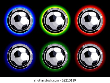 Set-Fußballknöpfe auf schwarzem Hintergrund
