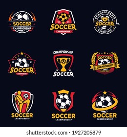 Set of Soccer club emblem. Football badge shield logo, soccer ball team game club elements, Vector Logo Illustration Fit to championship or team