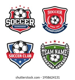 Set of Soccer club emblem. Football badge shield logo, soccer ball team game club elements, Vector Logo Illustration Fit to championship or team