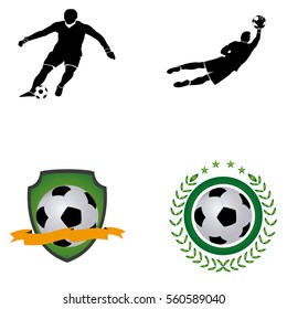Set of soccer elements and players on a white background, Vector illustration