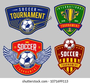 Set of soccer emblems in colour style. Vector illustration