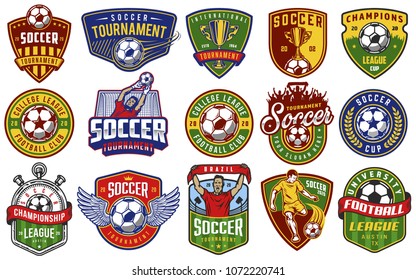 Set of soccer emblems in colour style. Vector illustration