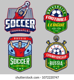 Set of soccer emblems in colour style. Vector illustration