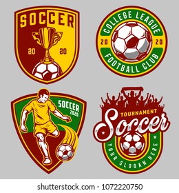 Set of soccer emblems in colour style. Vector illustration