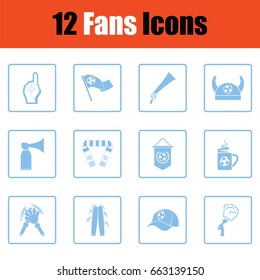 Set of soccer fans icons. Blue frame design. Vector illustration.