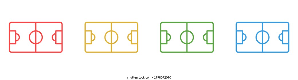 Set of soccer field icons of different color isolated on white background. The concept of a popular sports game. Vector illustration
