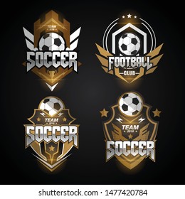 Set of Soccer Football Badge Golden Logo Design Templates Sport Team Identity Vector Illustrations isolated on white Background