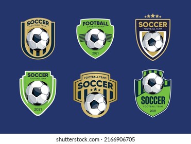 Set of Soccer Football Badge Logo Design Templates | Sport Team Identity Vector Illustrations isolated on white Background | Collection of Soccer Themed T shirt Graphics