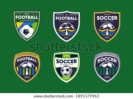 Set of Soccer Football Badge Logo Design Templates | Sport Team Identity Vector Illustrations isolated on white Background | Collection of Soccer Themed T shirt Graphics