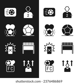 Set Soccer football ball, Football or soccer player, Red card, goal,  and Fan club icon. Vector