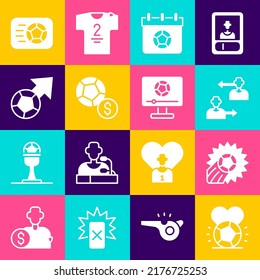 Set Soccer football ball, Substitution player, Football or soccer calendar,  and match TV icon. Vector
