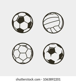 set of soccer, football balls isolated on white background. sport equipment. vector illustration