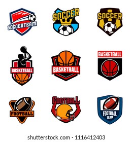 Set of soccer football and basketball badge logo design emblem. Sport with ball vector illustration collection