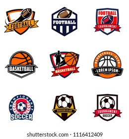 Set of soccer football and basketball badge logo design emblem. Sport with ball vector illustration collection