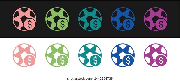 Set Soccer football betting money icon isolated on black and white background. Football bet bookmaker. Soccer betting online make money.  Vector