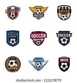 Set of Soccer or Football club emblem logo badge design. Sport team vector illustration template collection