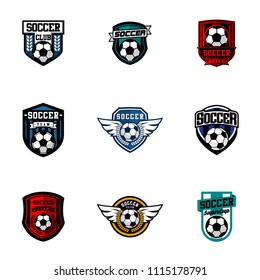 Set of Soccer or Football club emblem logo badge design. Sport team vector illustration template collection