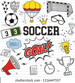 Set soccer ( football ) doodles on paper background