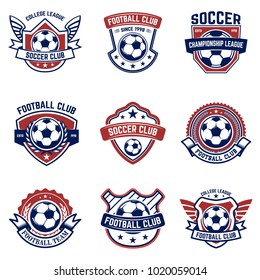 Set of soccer, football emblems. Design element for logo, label, emblem, sign. Vector illustration