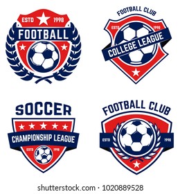 Set of soccer, football emblems. Design element for logo, label, emblem, sign. Vector illustration