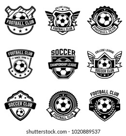 Set of soccer, football emblems. Design element for logo, label, emblem, sign. Vector illustration