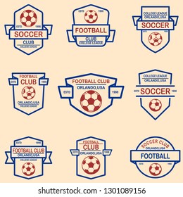 Set of soccer, football emblems. Design element for logo, label, sign, poster, t shirt. Vector illustration