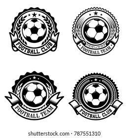 Set of soccer, football emblems. Design element for logo, label, emblem, sign. Vector illustration