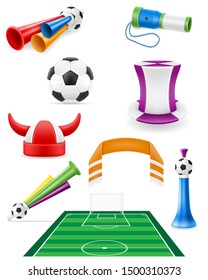 set of soccer football fan items and accessories vector illustration isolated on white background