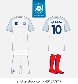 Set of soccer or football kit template for your sport club in retro style. Front and back view. Vector Illustration