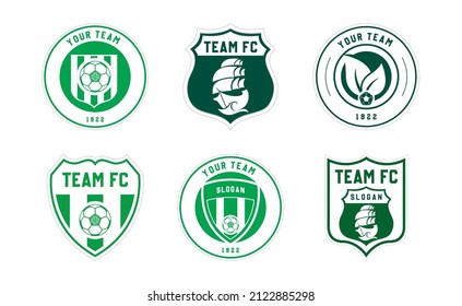 Set of soccer football logo template. Football team or club flat labels set Vector. Soccer logos collection, 