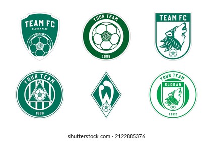 Set of soccer football logo template. Football team or club flat labels set Vector. Soccer logos collection, 