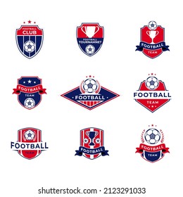 Set of soccer football logo template. Football team or club flat labels set Vector. Soccer logos collection, 