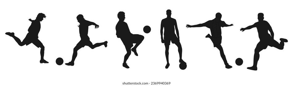 Set of soccer football player silhouettes vector.