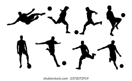 Set of Soccer football players vector silhouettes.