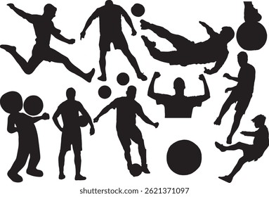 Set Of Soccer Football Sports Player Silhouette Vector Illustration Stock Vector