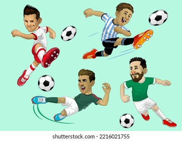 Set of Soccer Footballer in Cartoon Style