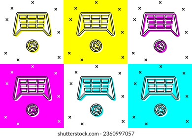 Set Soccer goal with ball icon isolated on color background.  Vector
