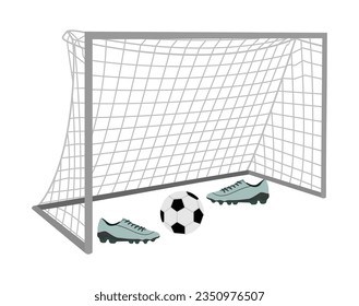 Set of soccer with soccer goal, soccer ball and soccer shoes Illustration Design Vector