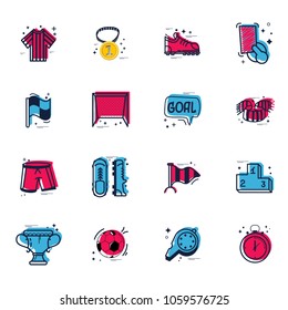 A set of soccer icons, in a cartoon style doodle, completely handmade.