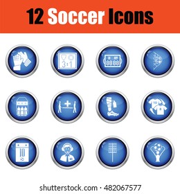 Set of soccer icons.  Glossy button design. Vector illustration.
