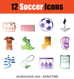 Set of soccer icons. Gradient color design. Vector illustration.