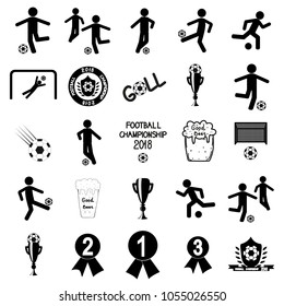Set of soccer icons on white background