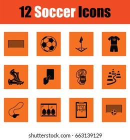 Set of soccer icons. Orange design. Vector illustration.