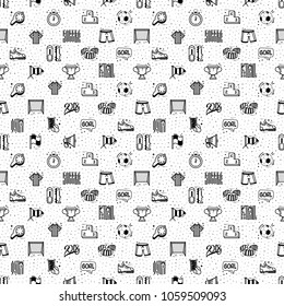 A set of soccer icons - seamless pattern, in a cartoon style doodle, completely handmade.