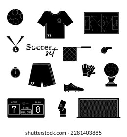 The set of soccer Icons silhouette on White Background.